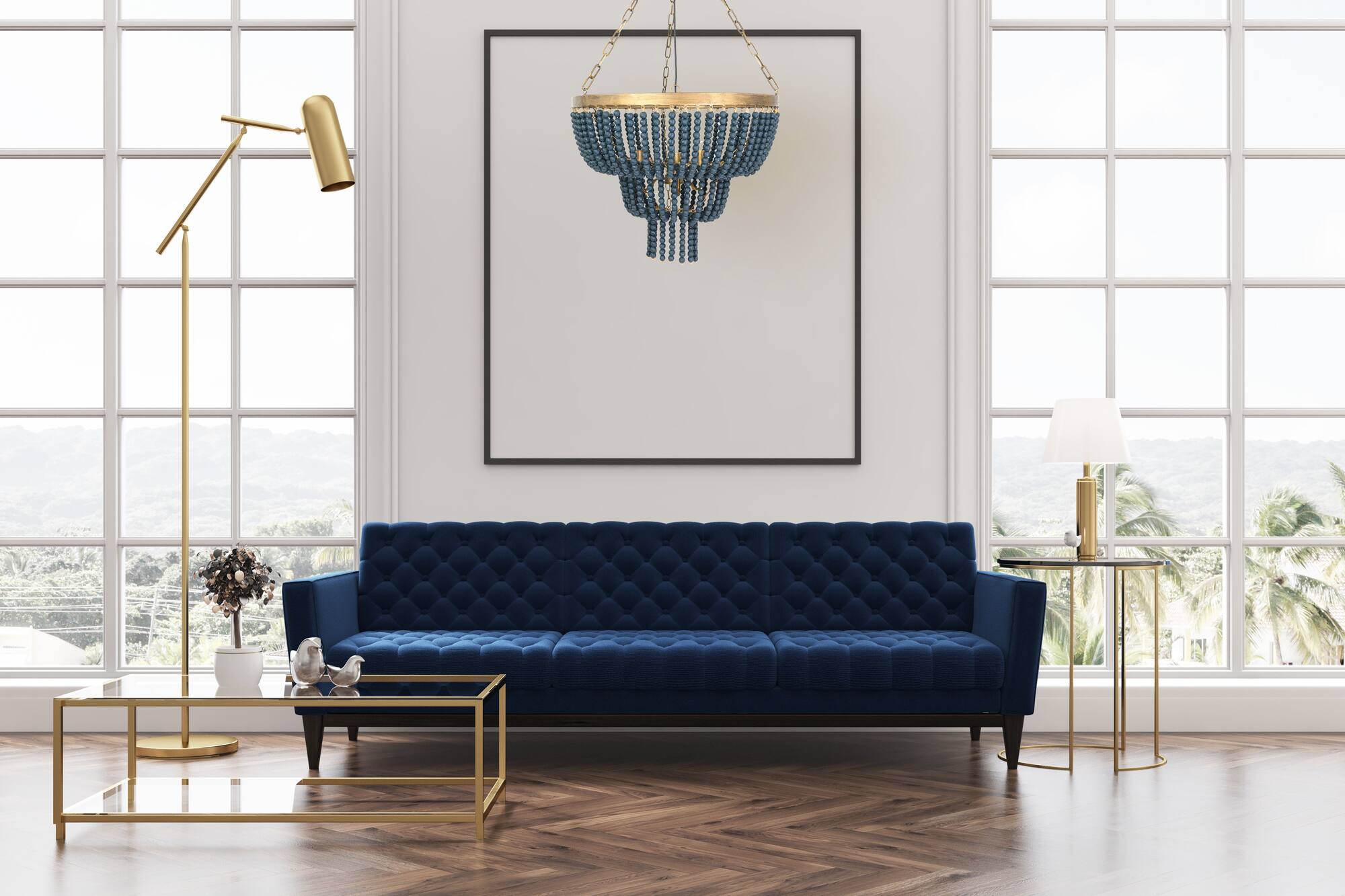 Hello Honey® 25.5" Iron Pendant Light With Blue Wood Beads